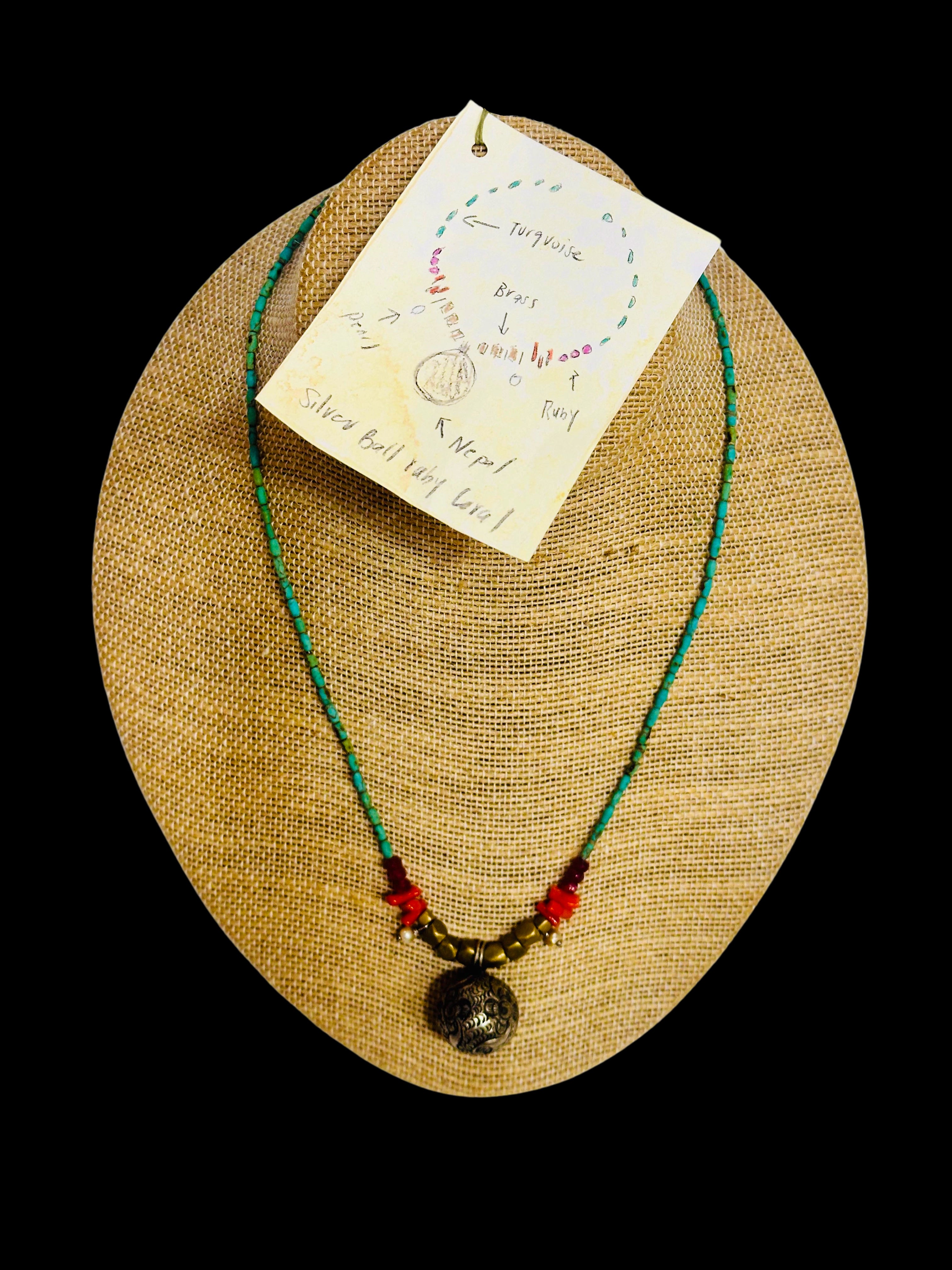 Silver Bell Ruby Turquoise Short Necklace