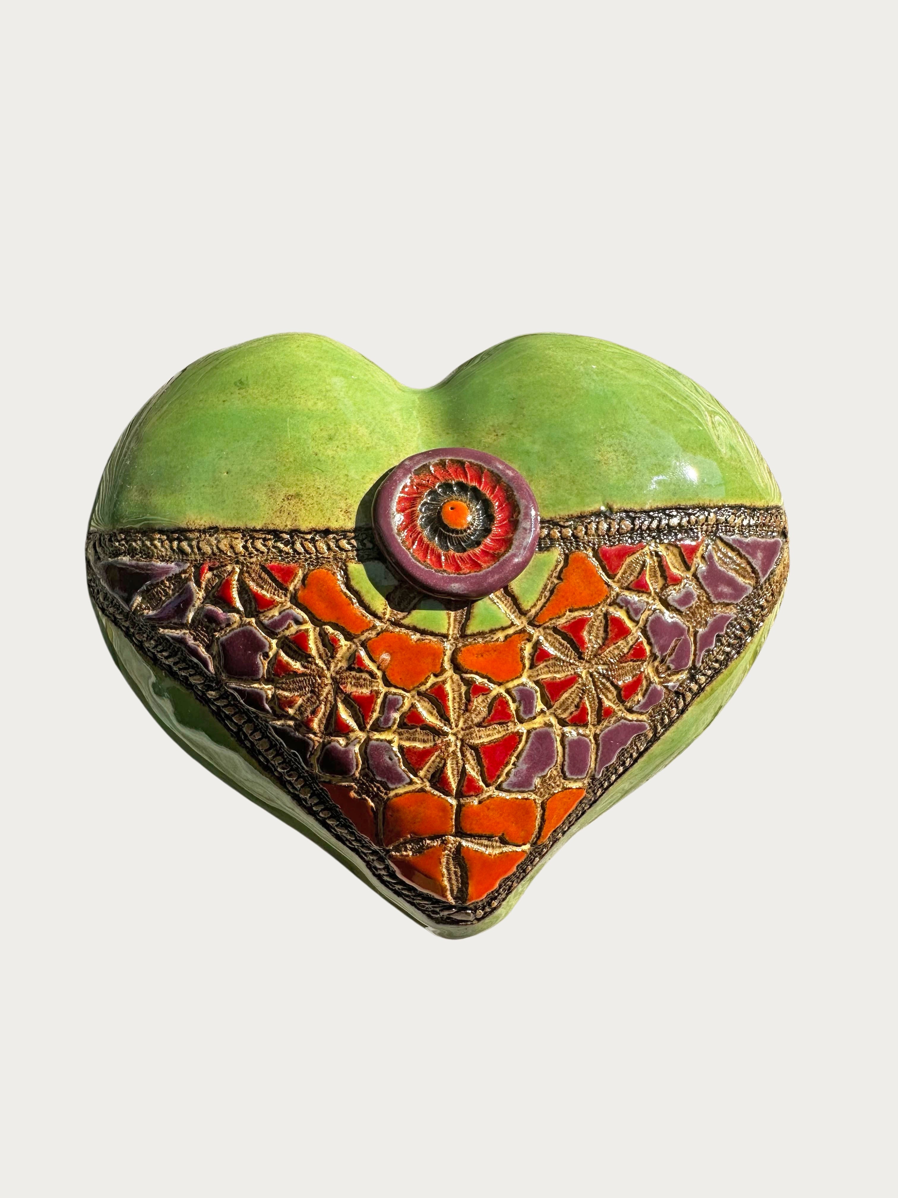 Blanket Stitch & Green Button Heart