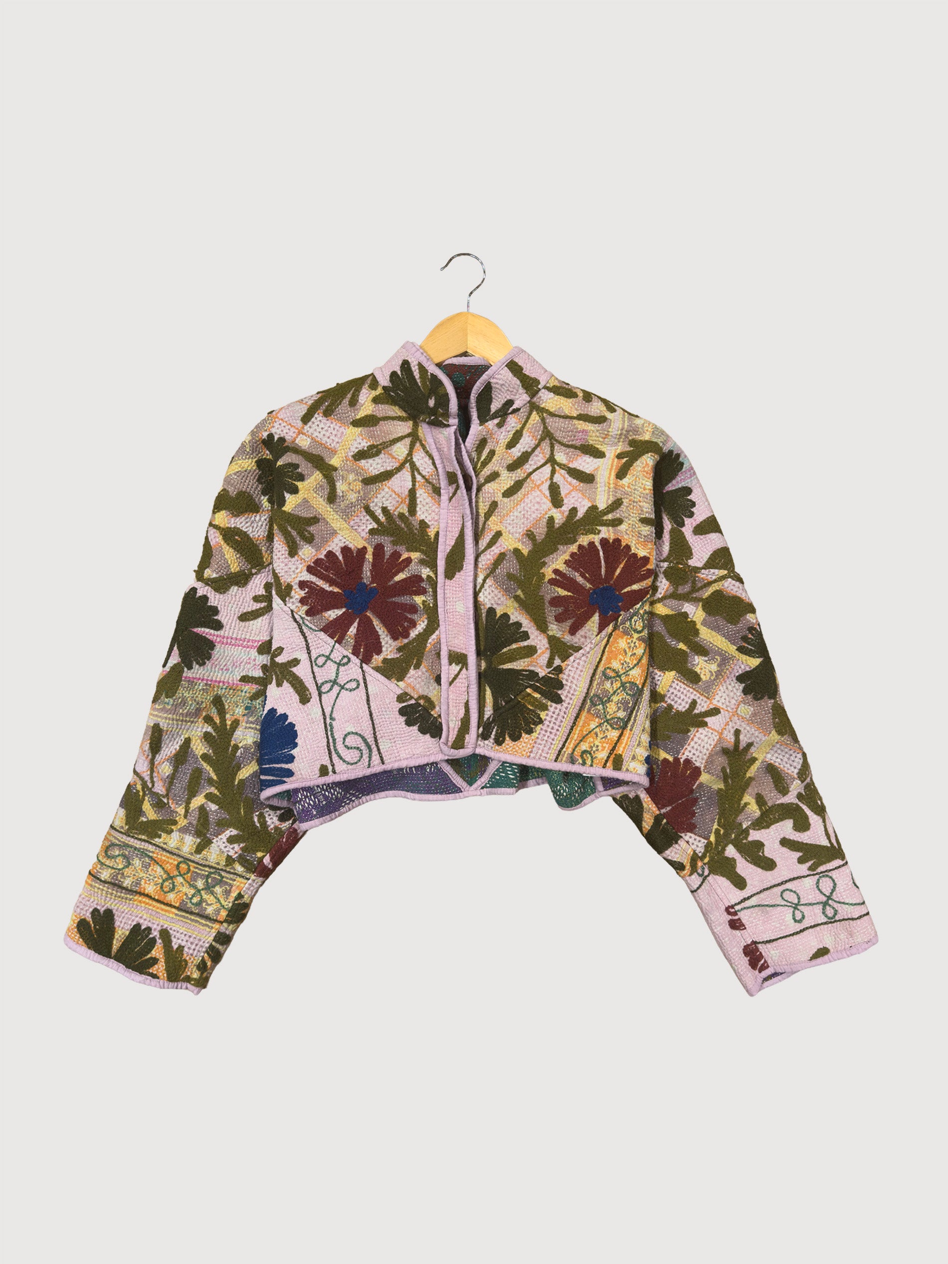 The Kaira Cropped Quilted Patchwork Kantha Jacket
