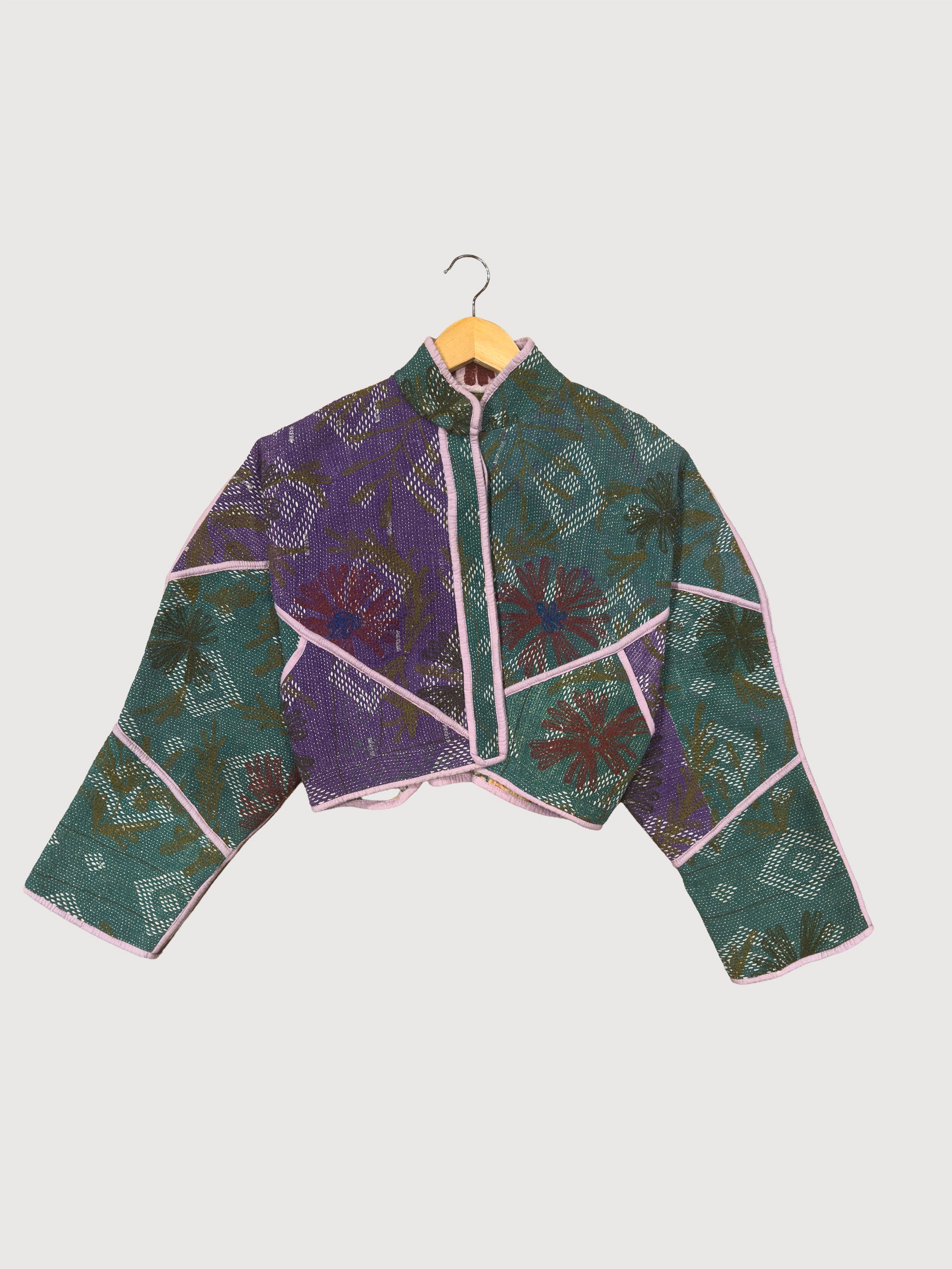 The Kaira Cropped Quilted Patchwork Kantha Jacket