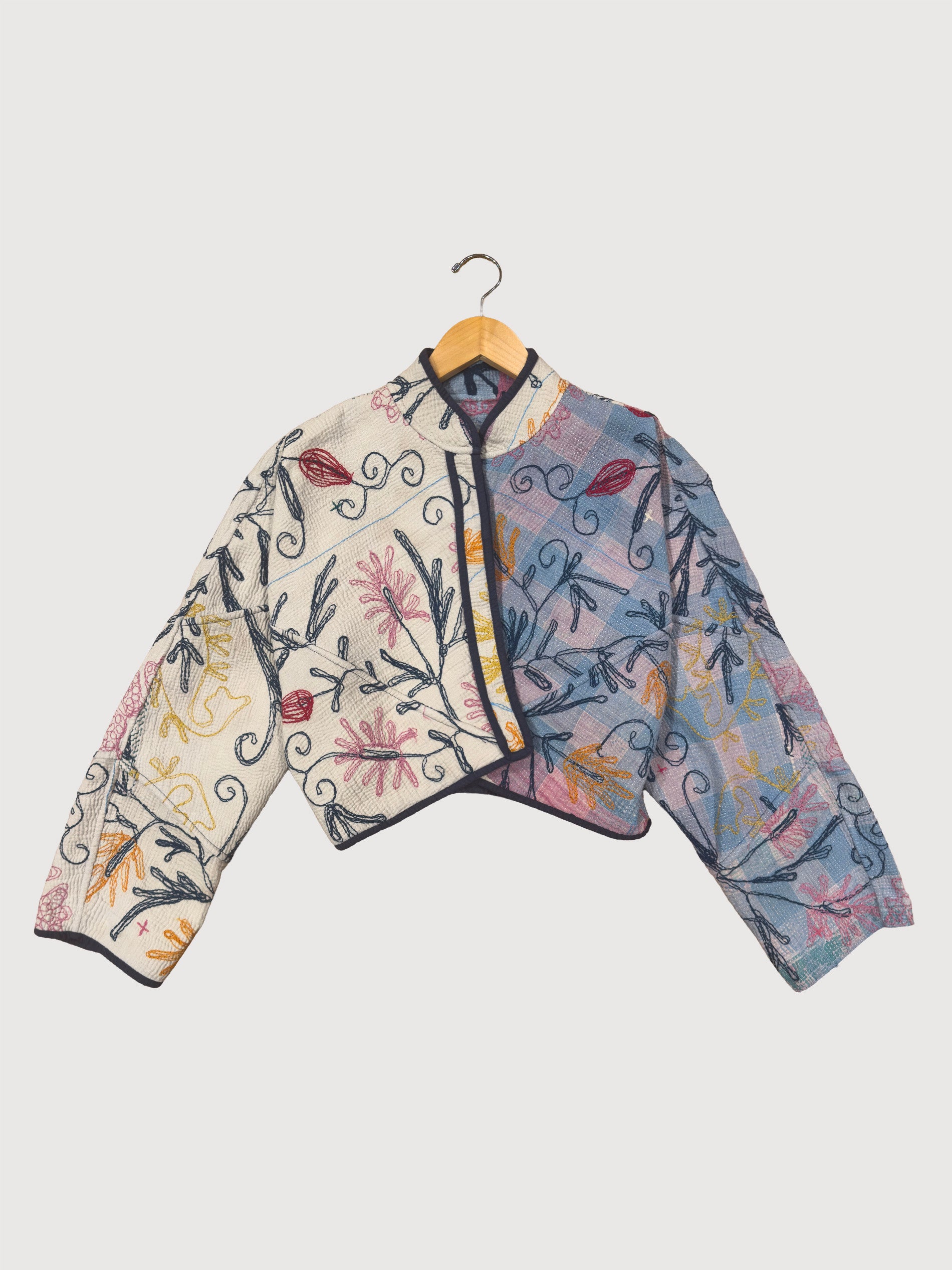 The Kaira Cropped Quilted Patchwork Kantha Jacket