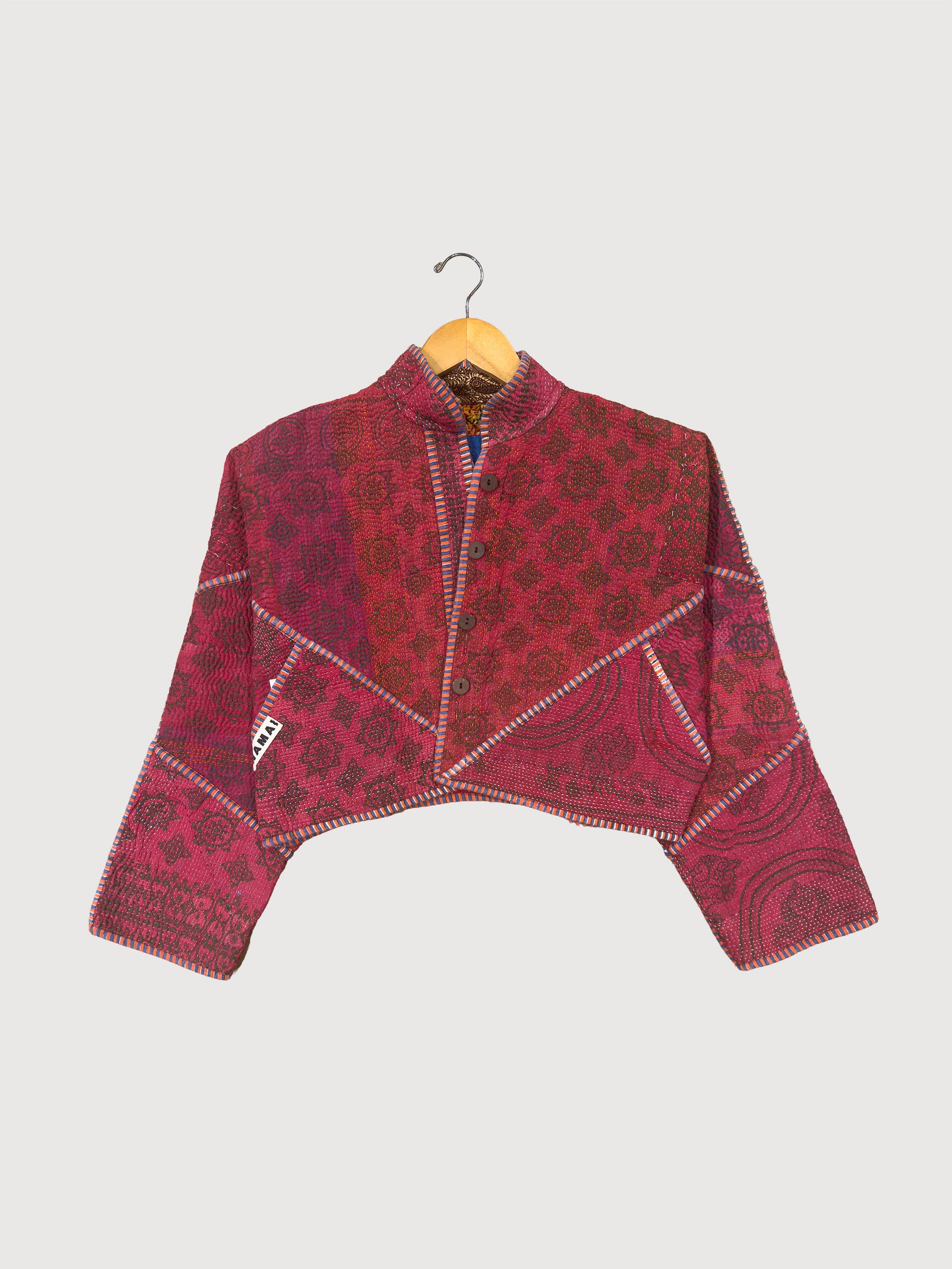 The Kaira Cropped Quilted Patchwork Kantha Jacket