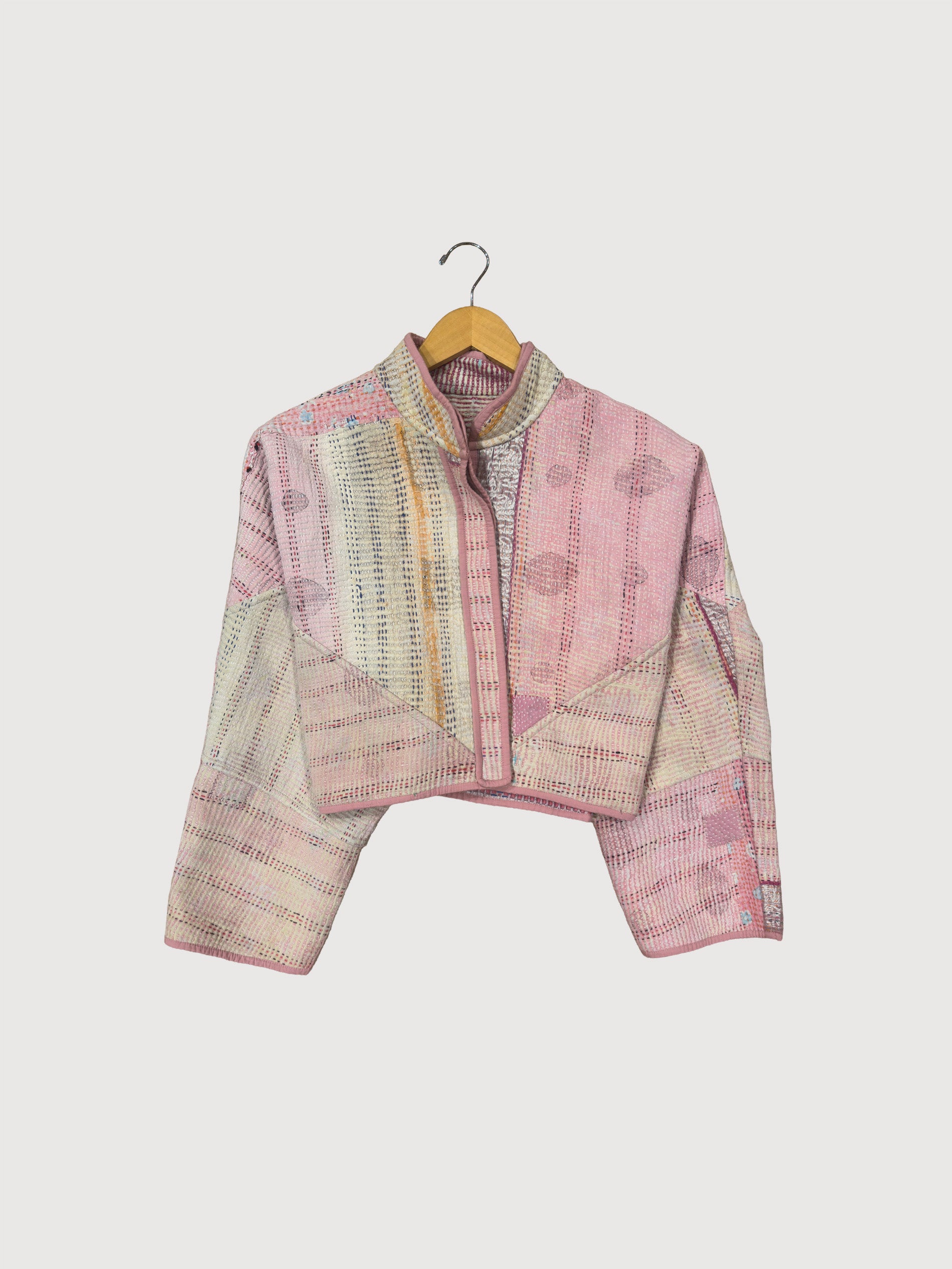 The Kaira Cropped Quilted Patchwork Kantha Jacket