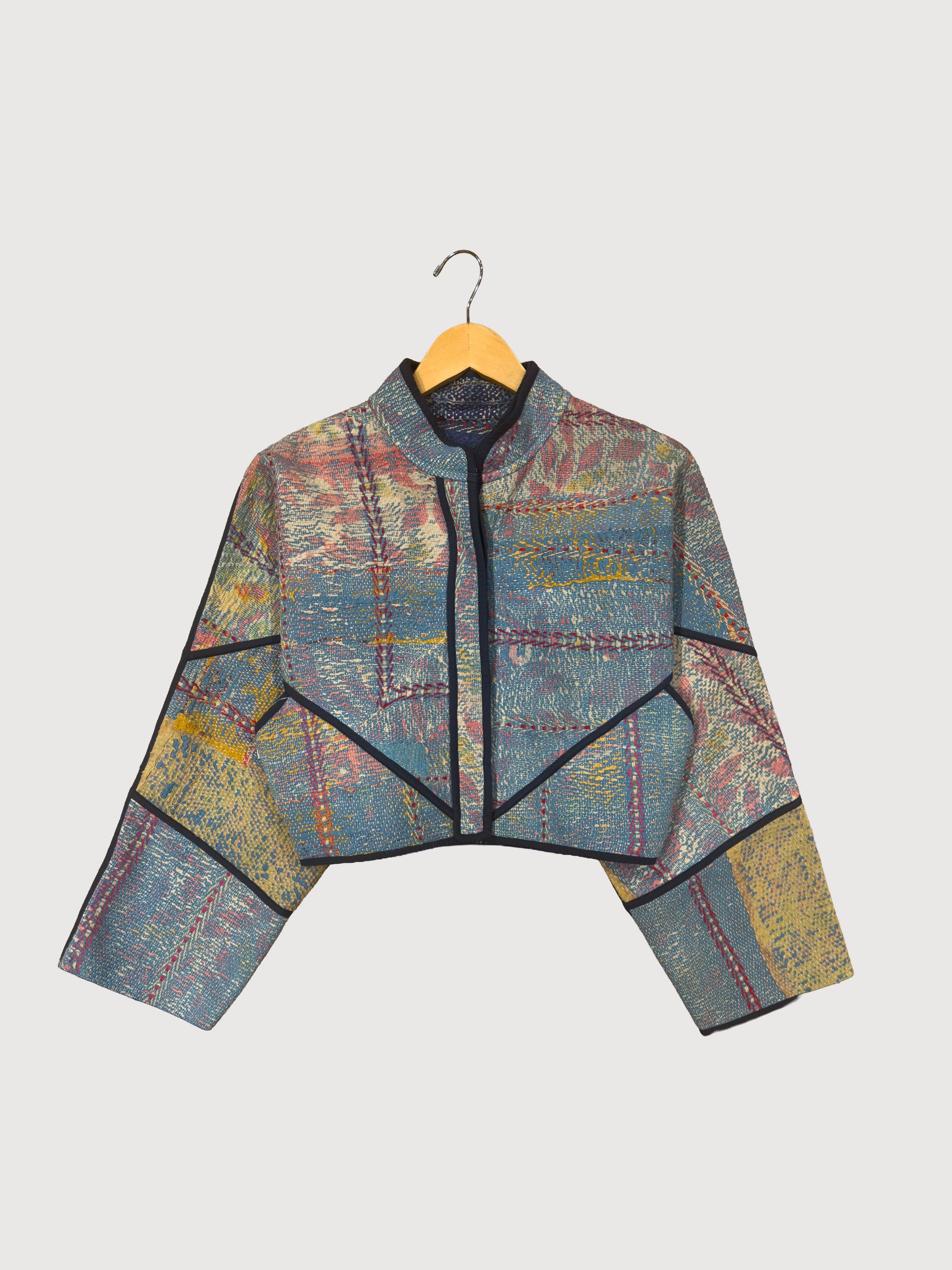 The Kaira Cropped Quilted Patchwork Kantha Jacket