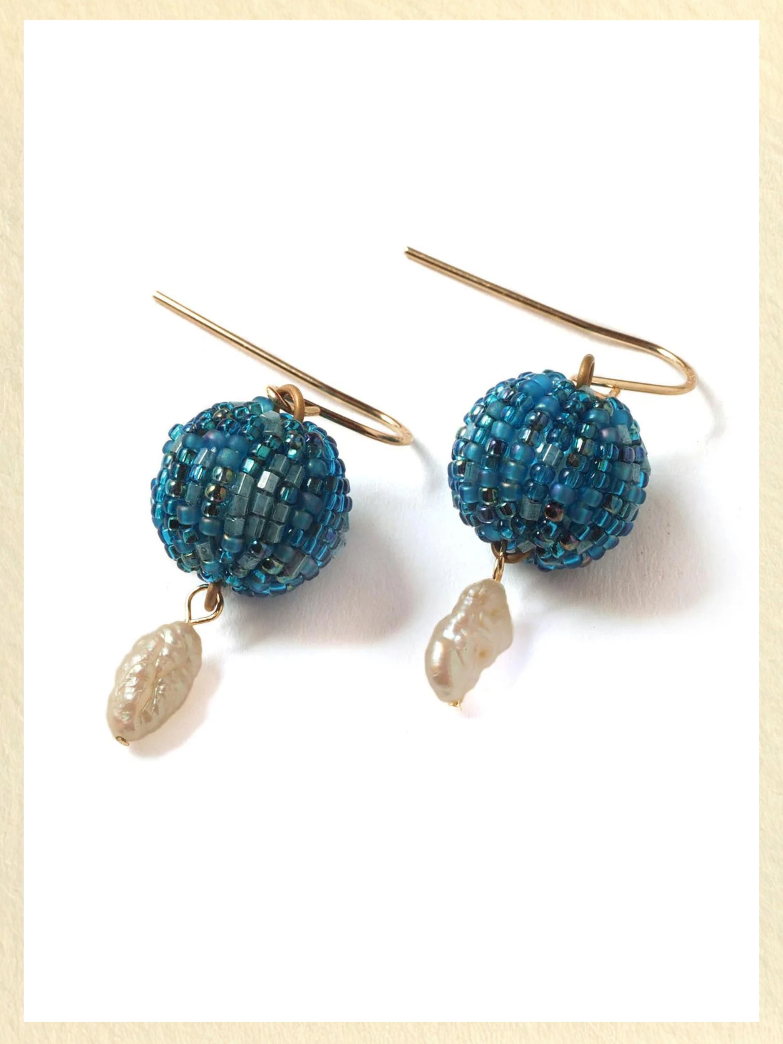 Azure Sphere & Baroque Pearl Earrings