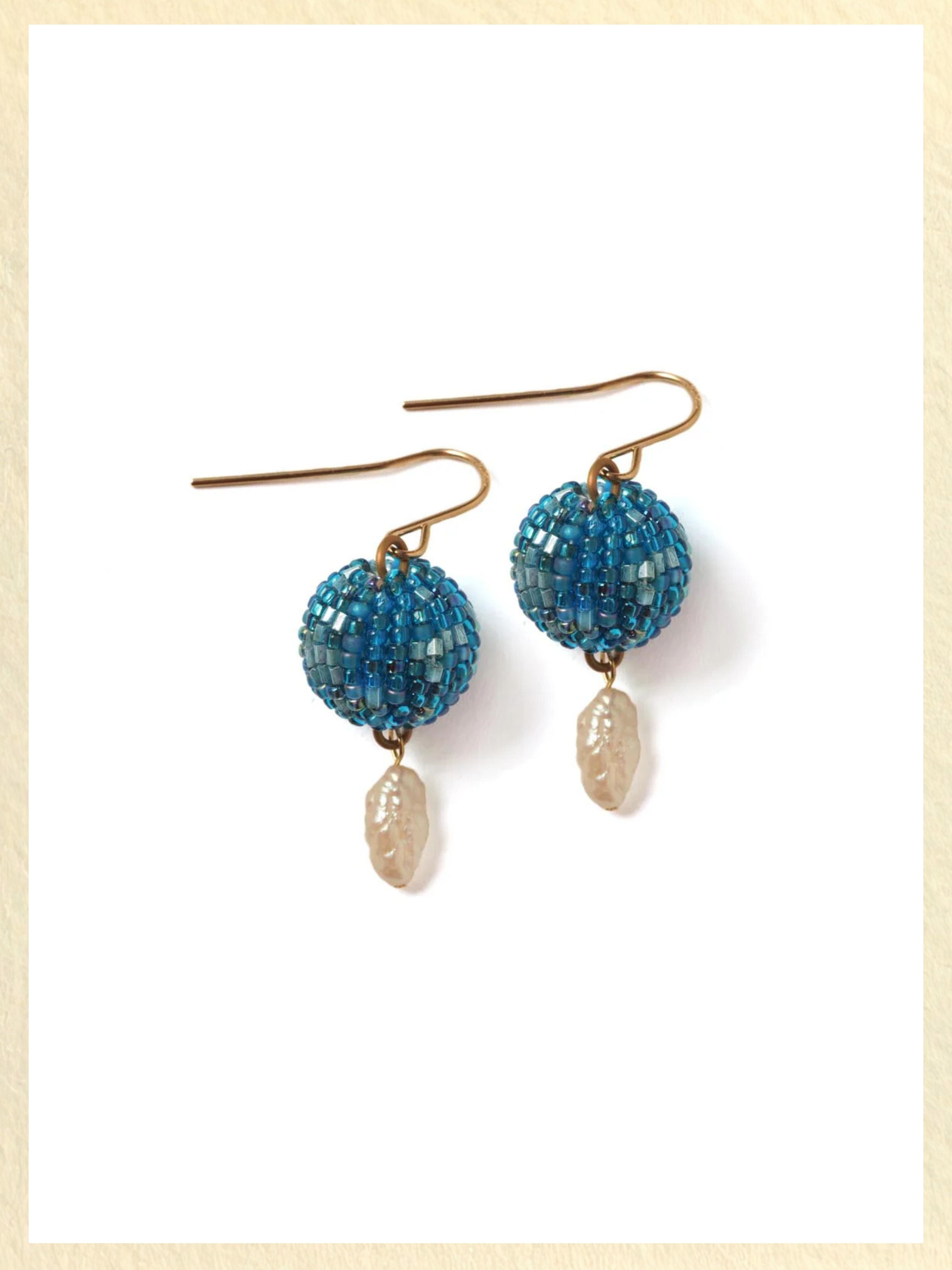 Azure Sphere & Baroque Pearl Earrings